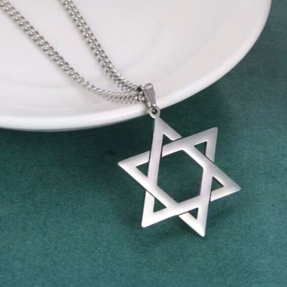 Unisex - Stainless Steel Vintage Star of David Pendant / Necklace - Picture 3 of 6